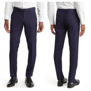 Soul of London Men's Dress Pants Flat Front Unhemmed in Blue